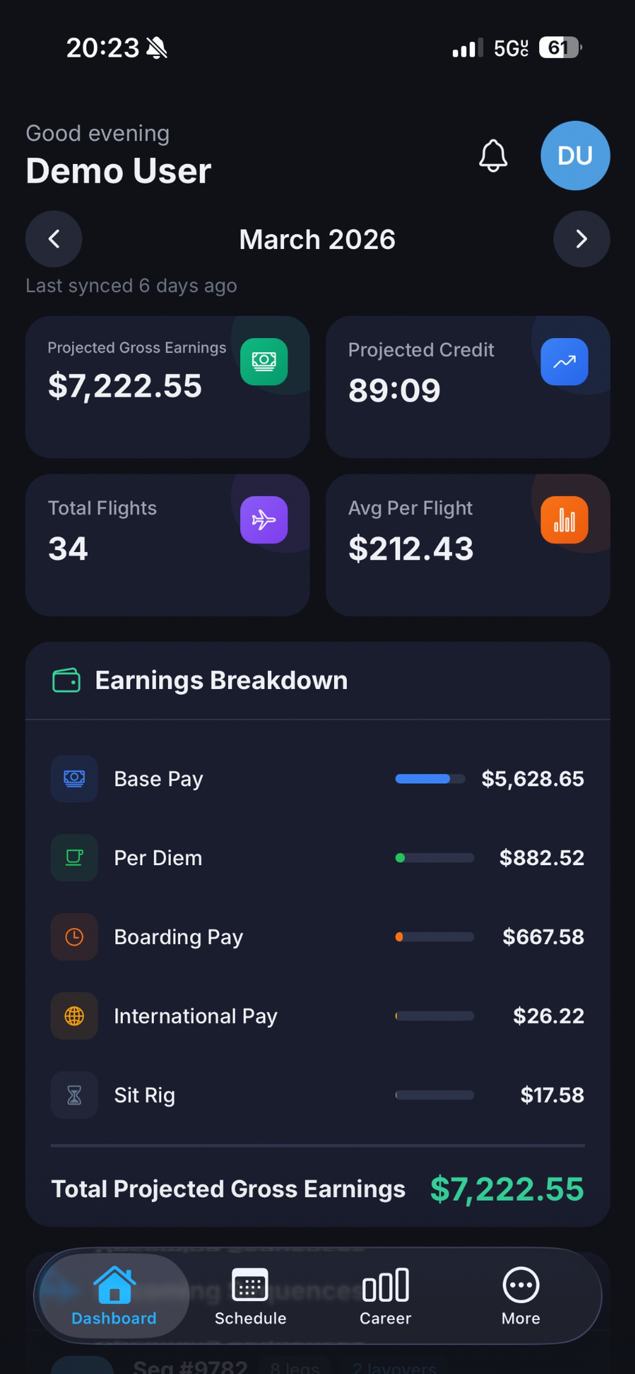 Dashboard — Earnings Breakdown